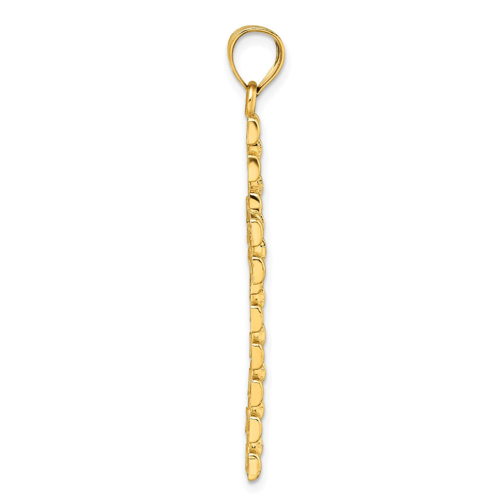 14k Polished Diamond-cut Textured Fancy Link Cross Pendant