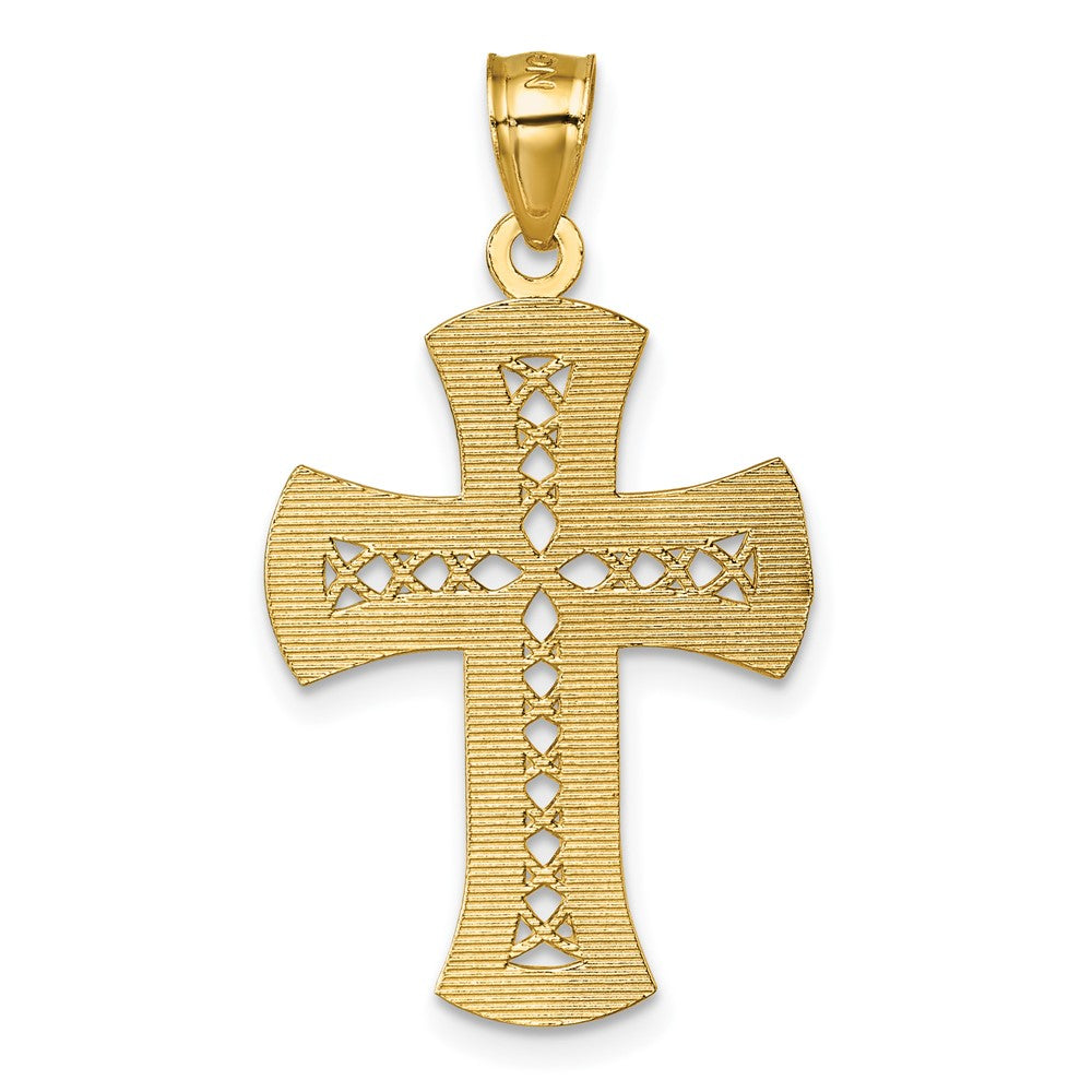 14k Polished Diamond-cut Textured Fancy Cross Pendant