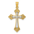 14k Two-tone Diamond Cut Polished Cross Pendant
