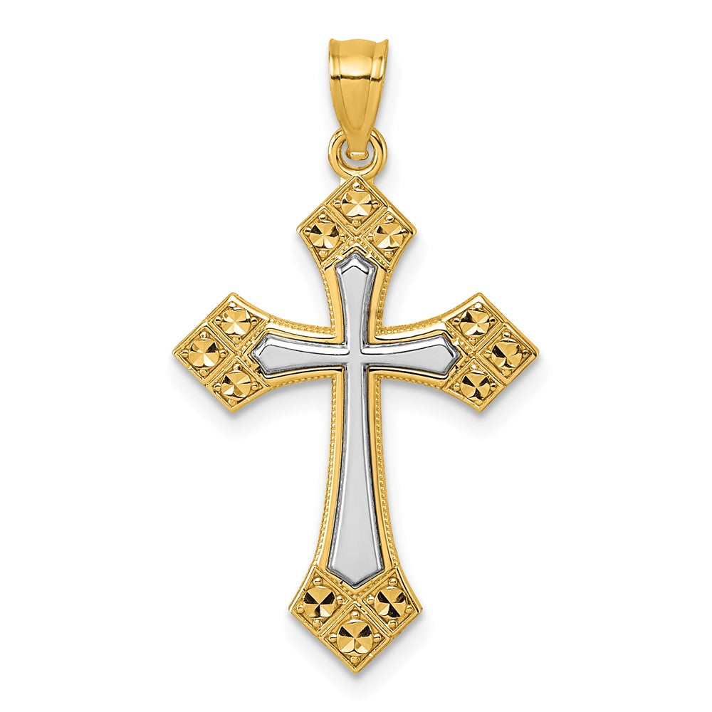 14k Two-tone Diamond Cut Polished Cross Pendant