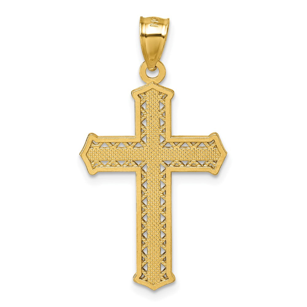 14k Polished Diamond-cut Textured Fancy Cross Pendant