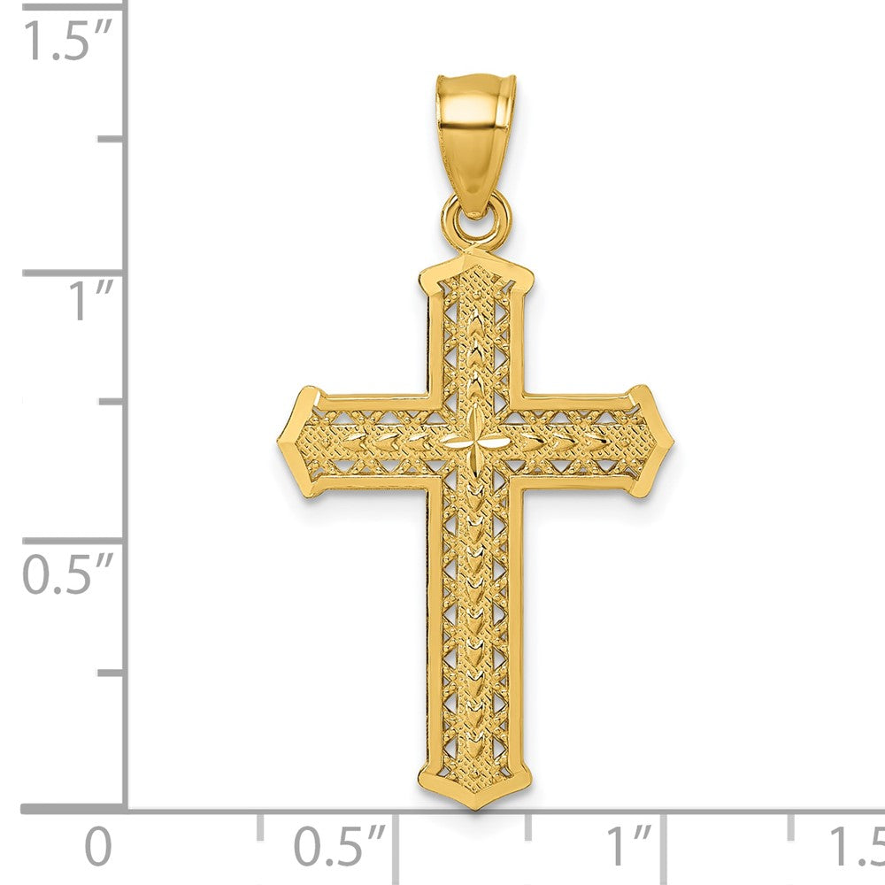 14k Polished Diamond-cut Textured Fancy Cross Pendant
