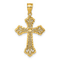 14k Polished Diamond-cut Filigree Textured Fancy Cross Pendant