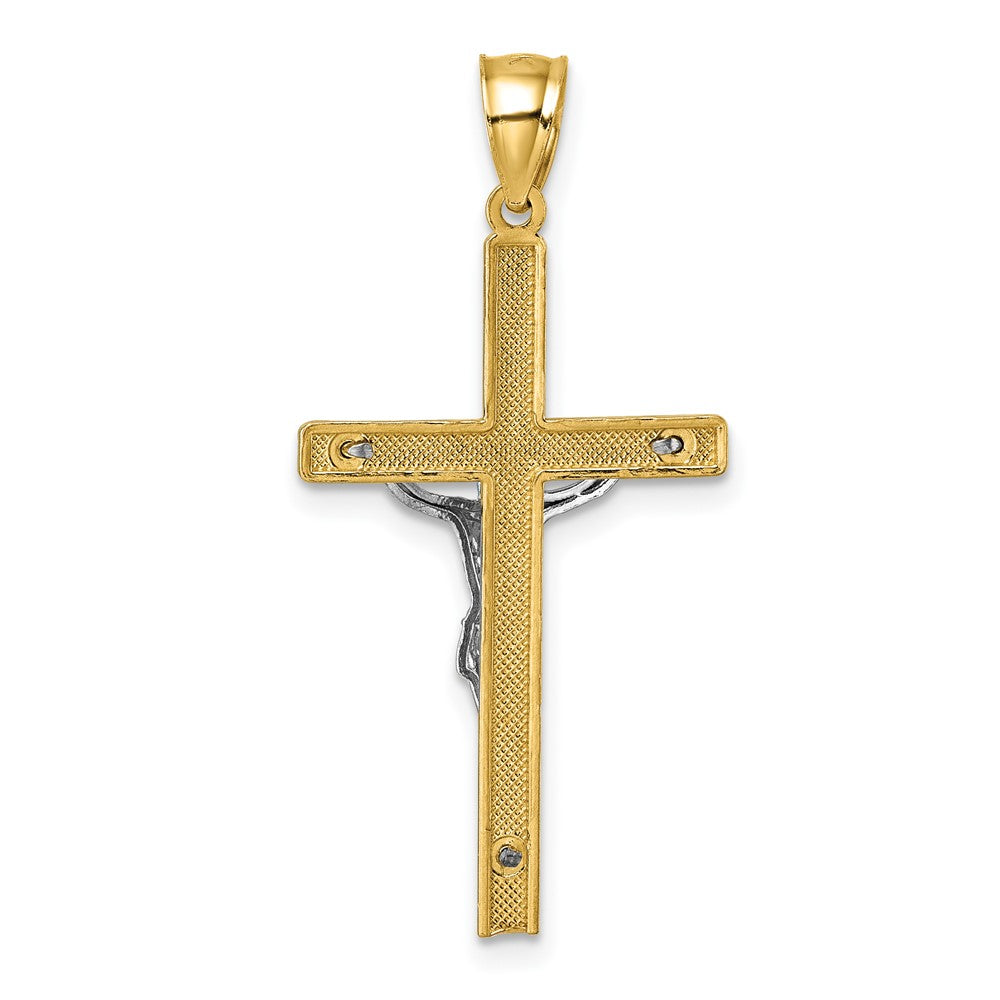 14k Two-tone Polished and Diamond-cut Crucifix Pendant