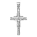 14k White Gold Polished and Diamond-cut Textured Crucifix Pendant