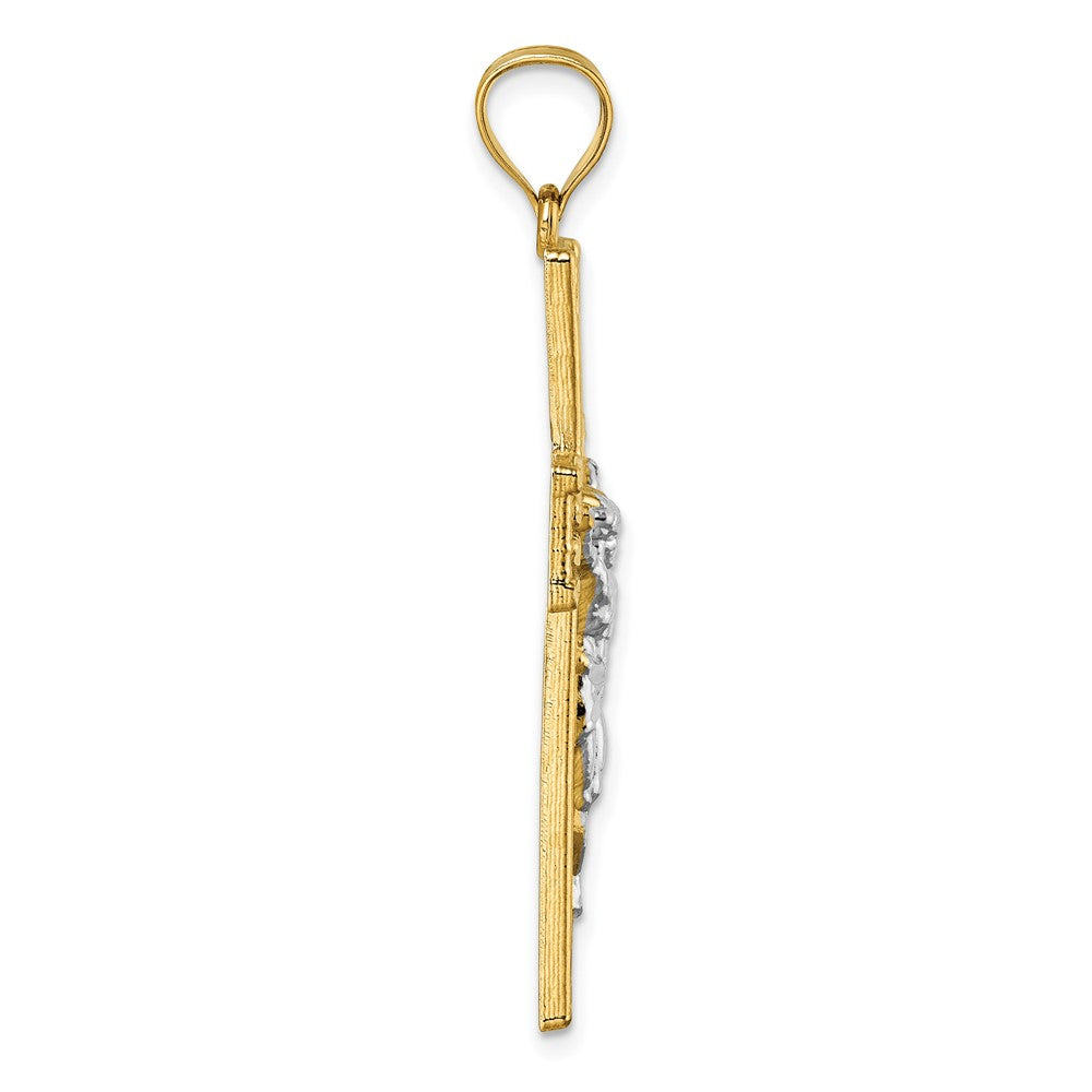 14k w/Rhodium Polished and Diamond-cut Crucifix Pendant
