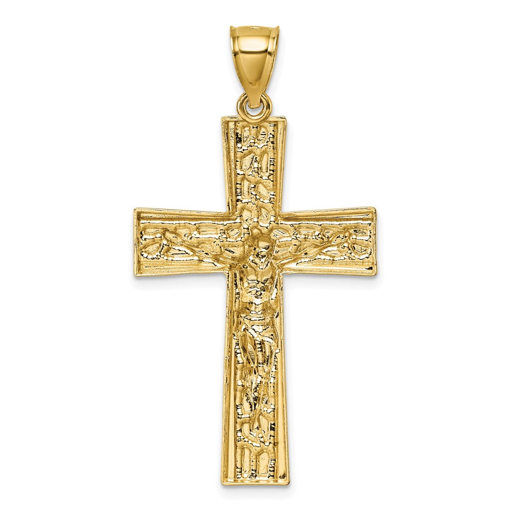 14k w/Rhodium Polished and Diamond-cut Crucifix Pendant