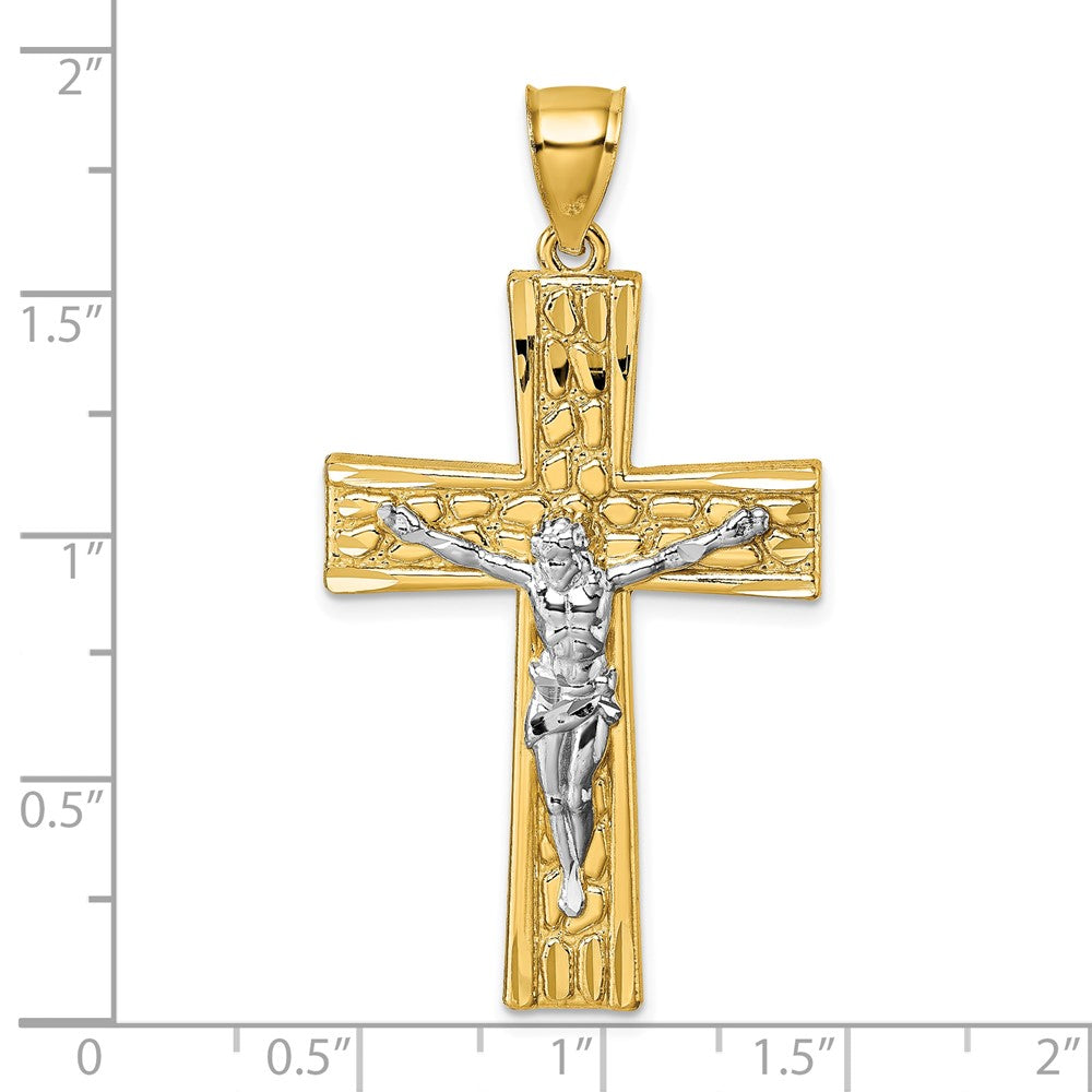 14k w/Rhodium Polished and Diamond-cut Crucifix Pendant