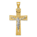 14k w/Rhodium Polished and Diamond-cut Crucifix Pendant