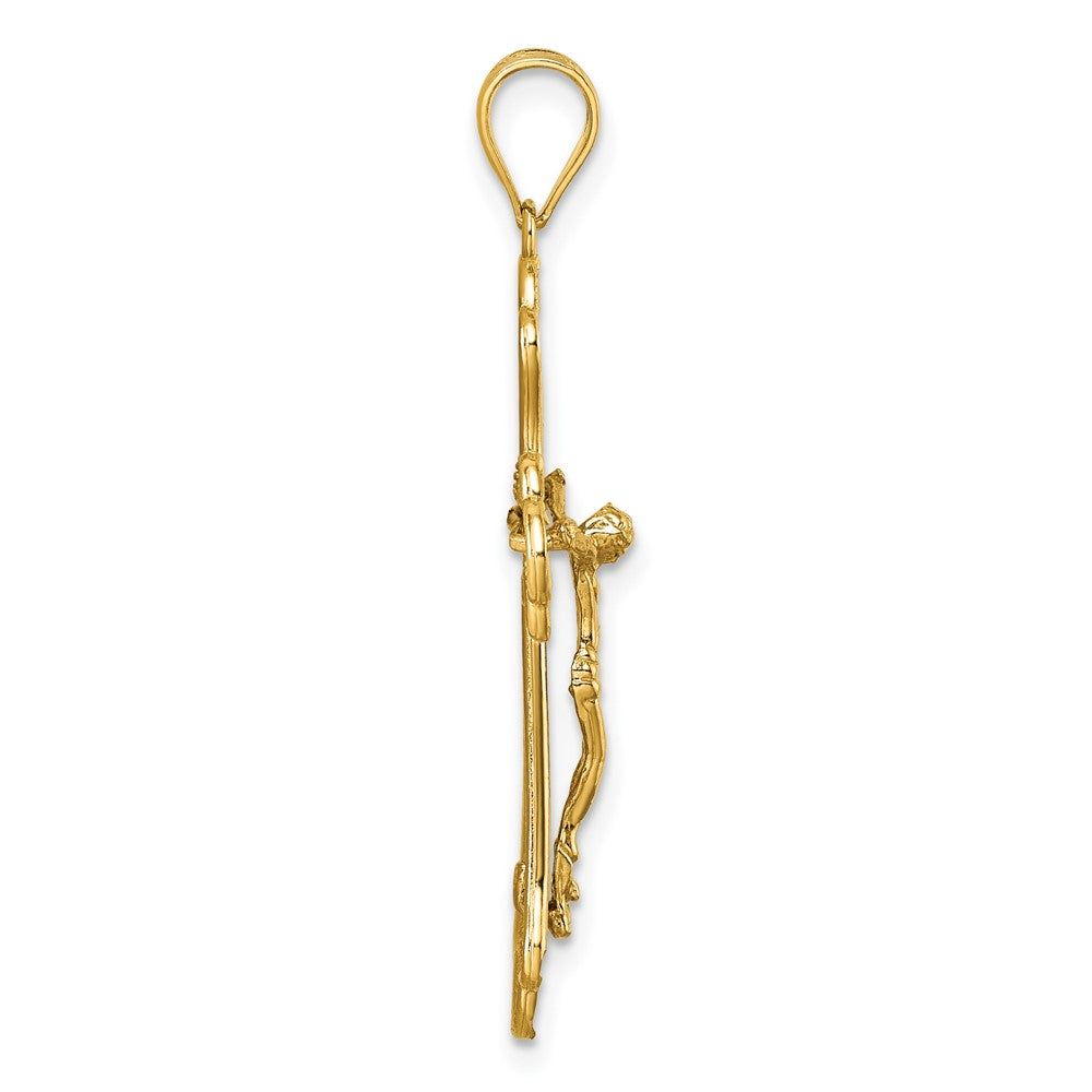 14k Polished Diamond-cut Filigree Fancy Crucifix Pendant