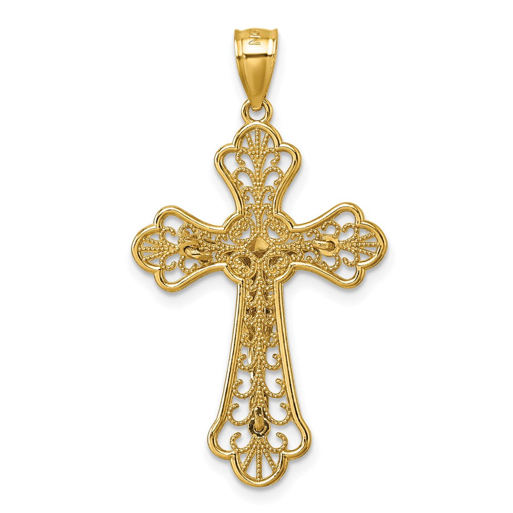 14k Polished Diamond-cut Filigree Fancy Crucifix Pendant