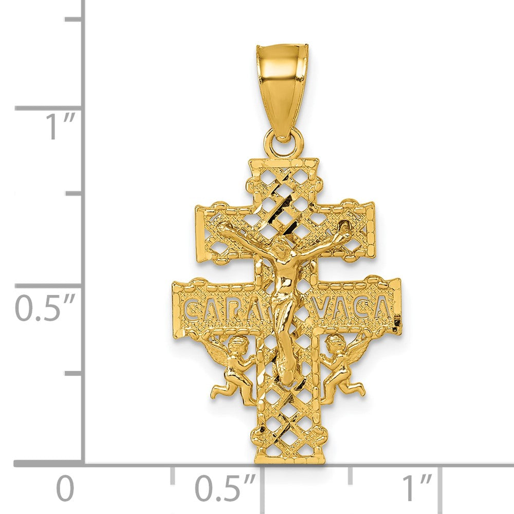 14k Polished Diamond-cut Cara Vaca Crucifix Pendant
