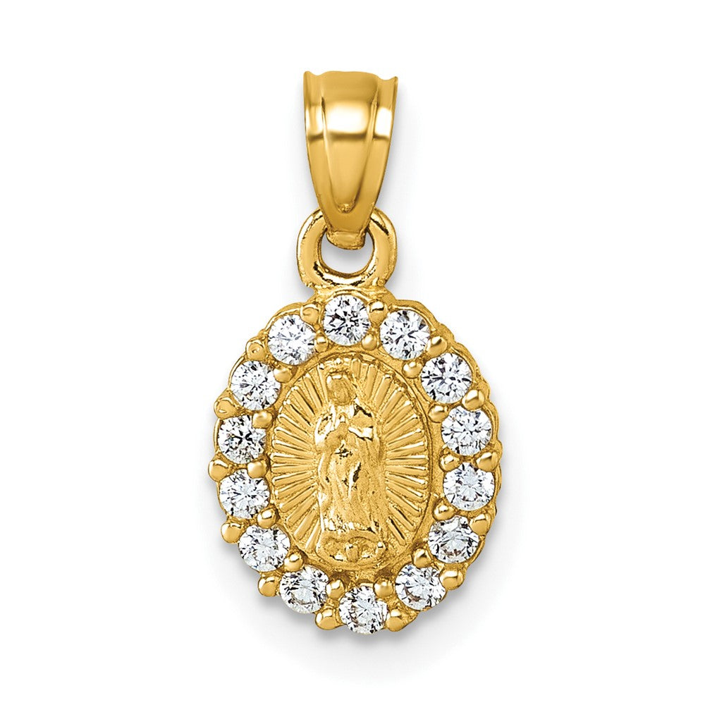 14k Polished CZ Oval Our Lady of Guadalupe Pendant