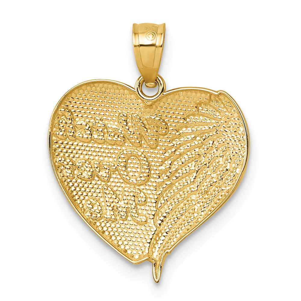 14k w/RH Polished / Dia-cut Heart With Wing Watch Over Me Pendant