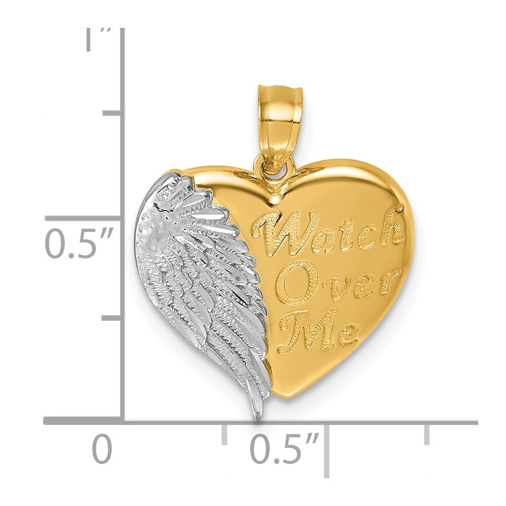 14k w/RH Polished / Dia-cut Heart With Wing Watch Over Me Pendant