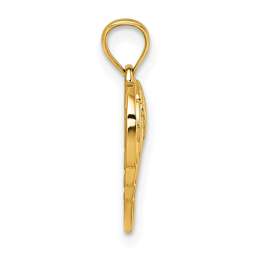 14k Polished and D/C Wings In Heart Shape Pendant