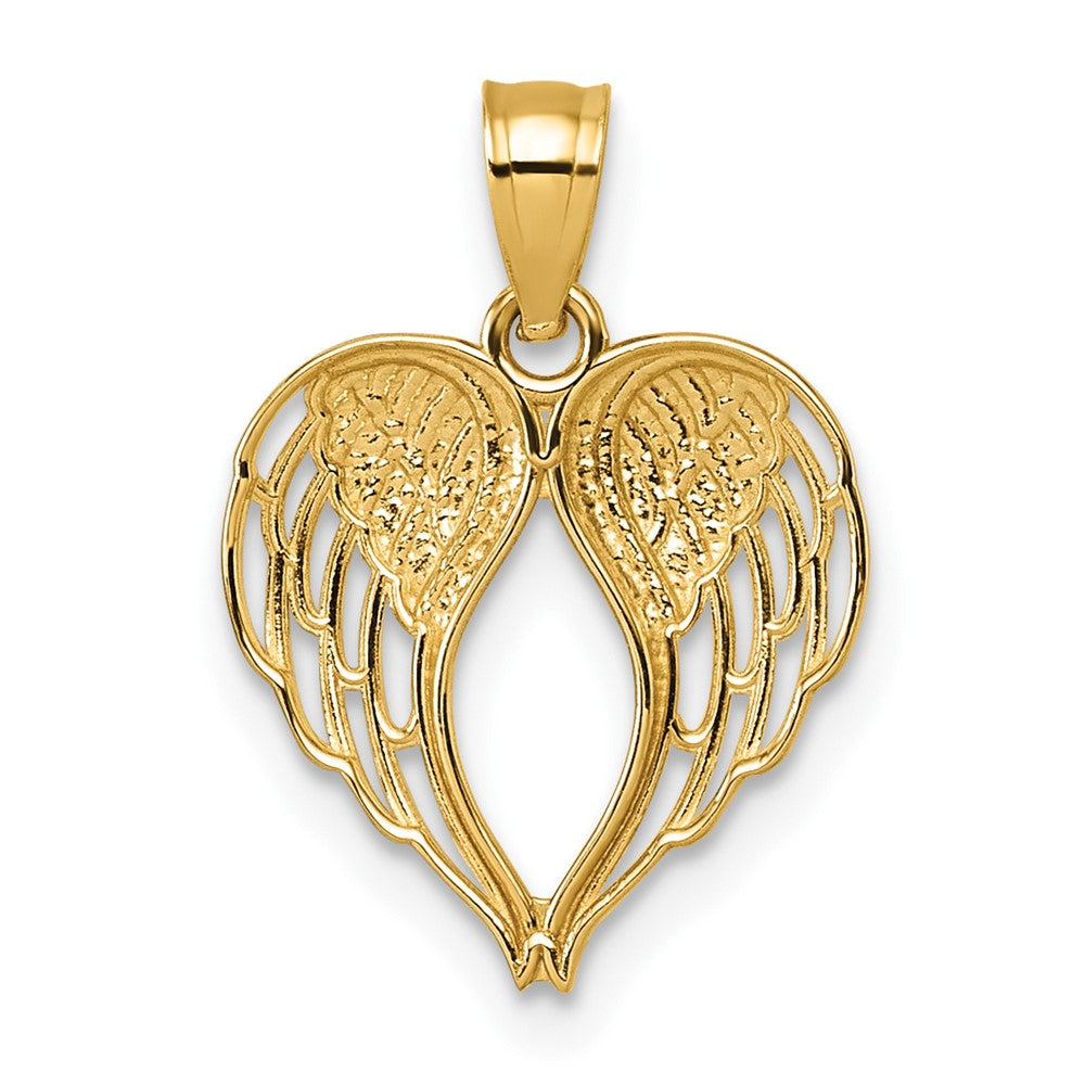 14k Polished and D/C Wings In Heart Shape Pendant