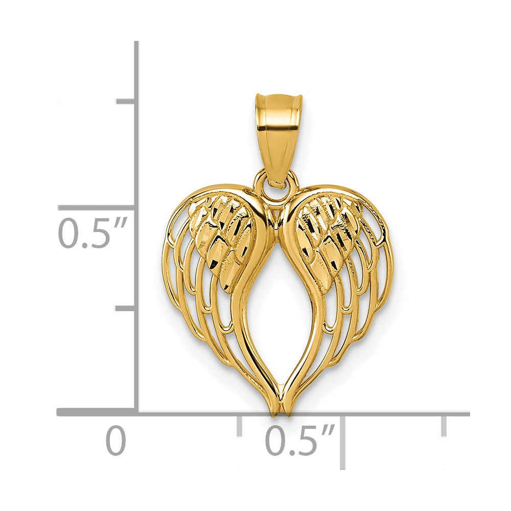 14k Polished and D/C Wings In Heart Shape Pendant