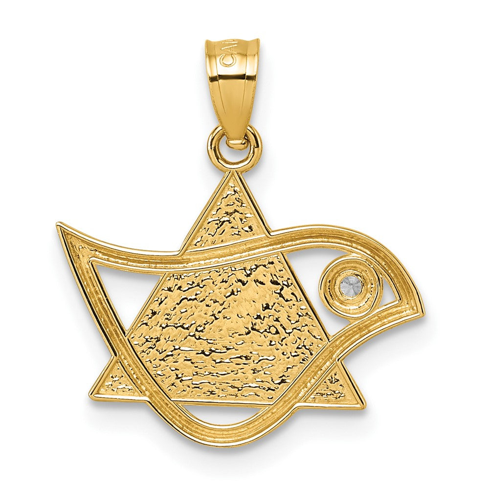 14k Polished & Textured CZ Bird & Triangle Star of David Pendant