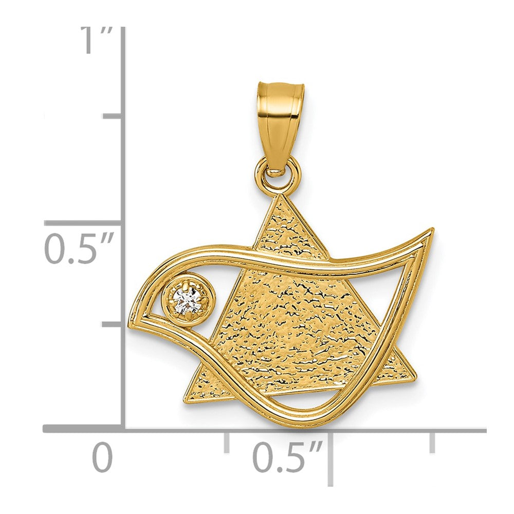 14k Polished & Textured CZ Bird & Triangle Star of David Pendant