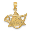 14k Polished & Textured CZ Bird & Triangle Star of David Pendant