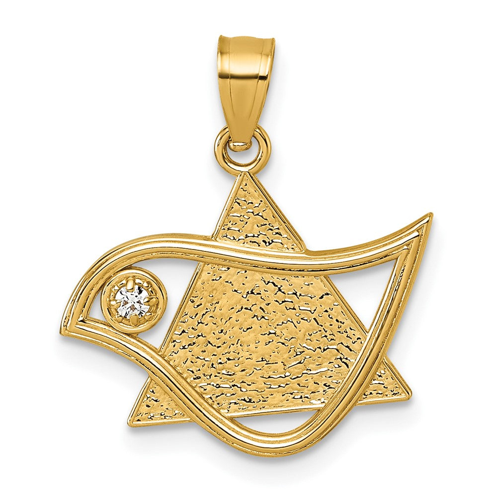 14k Polished & Textured CZ Bird & Triangle Star of David Pendant