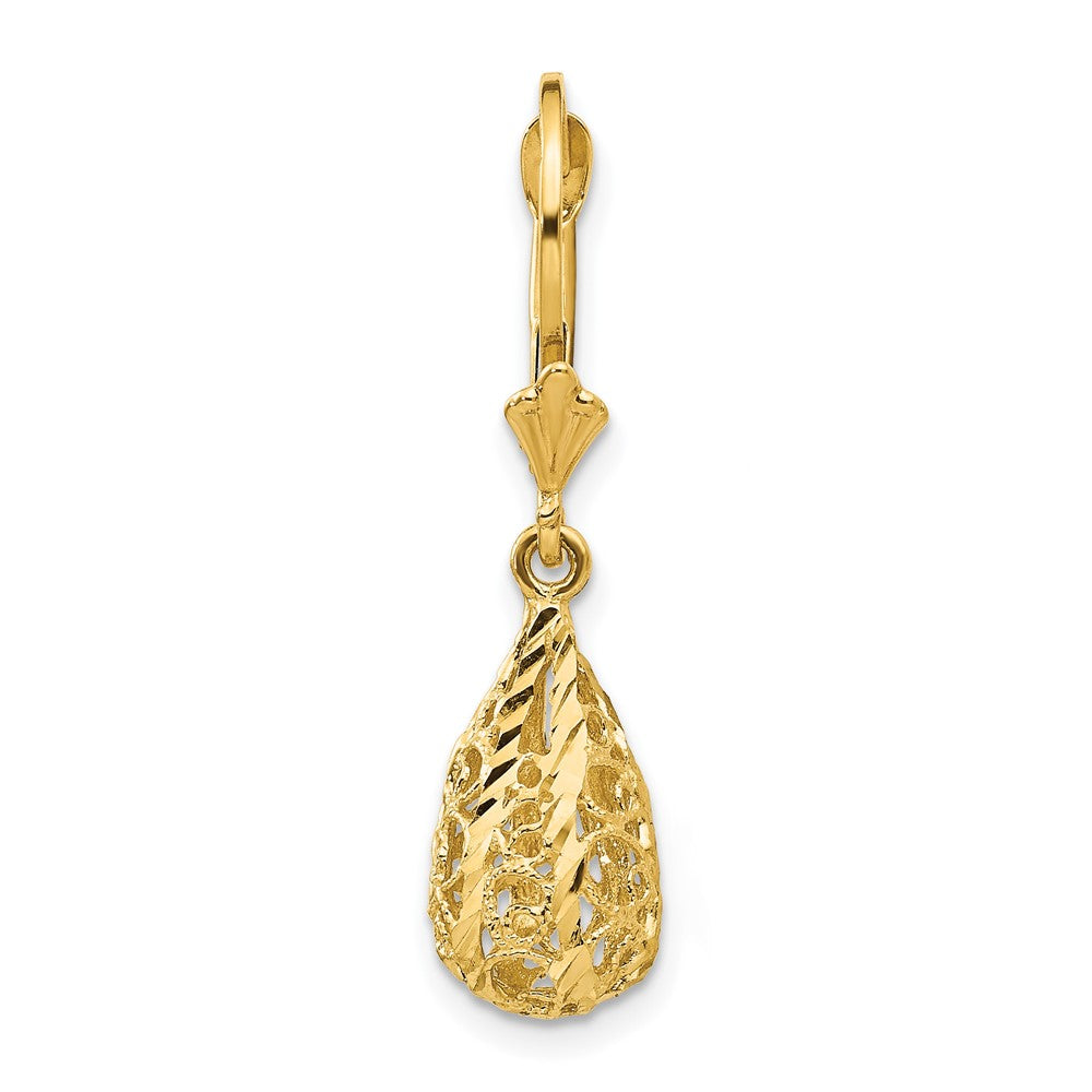Single 14k Polished Diamond-Cut Filigree Dangle Leverback Earring