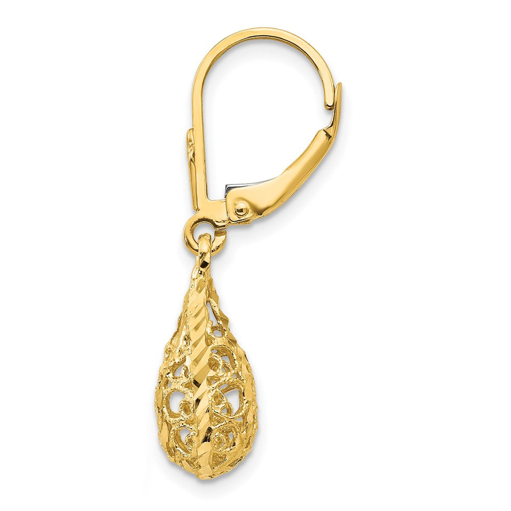 Single 14k Polished Diamond-Cut Filigree Dangle Leverback Earring