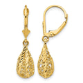 14k Polished Diamond-Cut Filigree Dangle Leverback Earrings