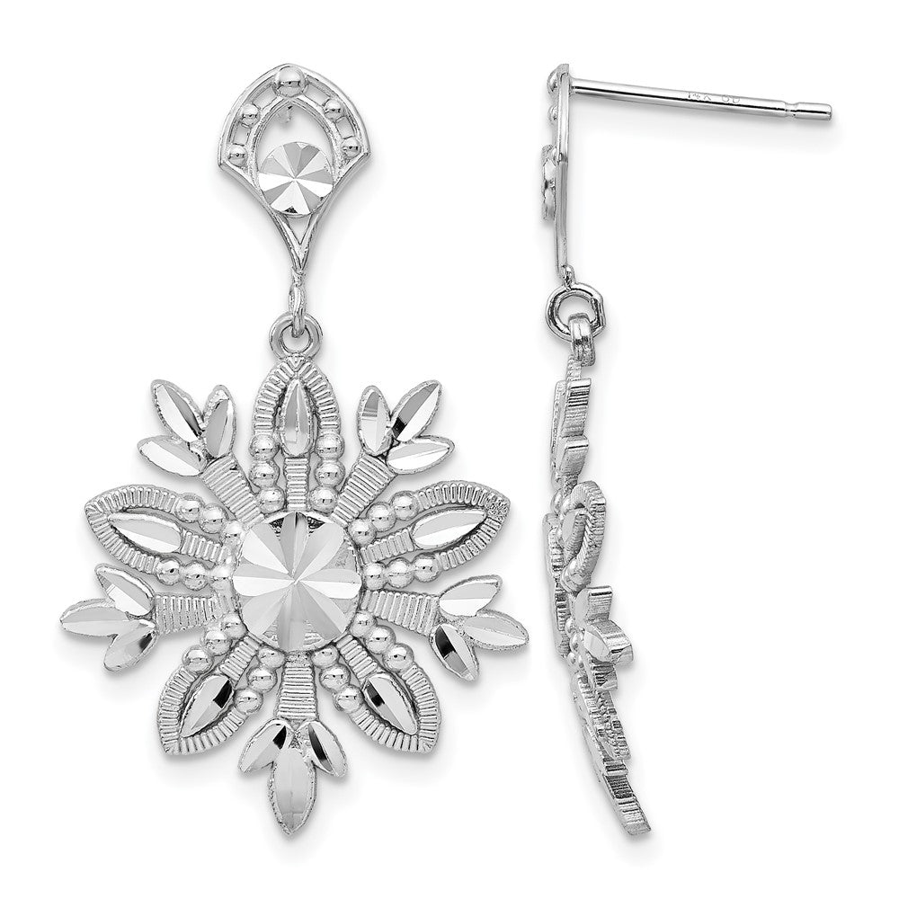 14k White Gold Fancy Snowflake Dangle Earrings