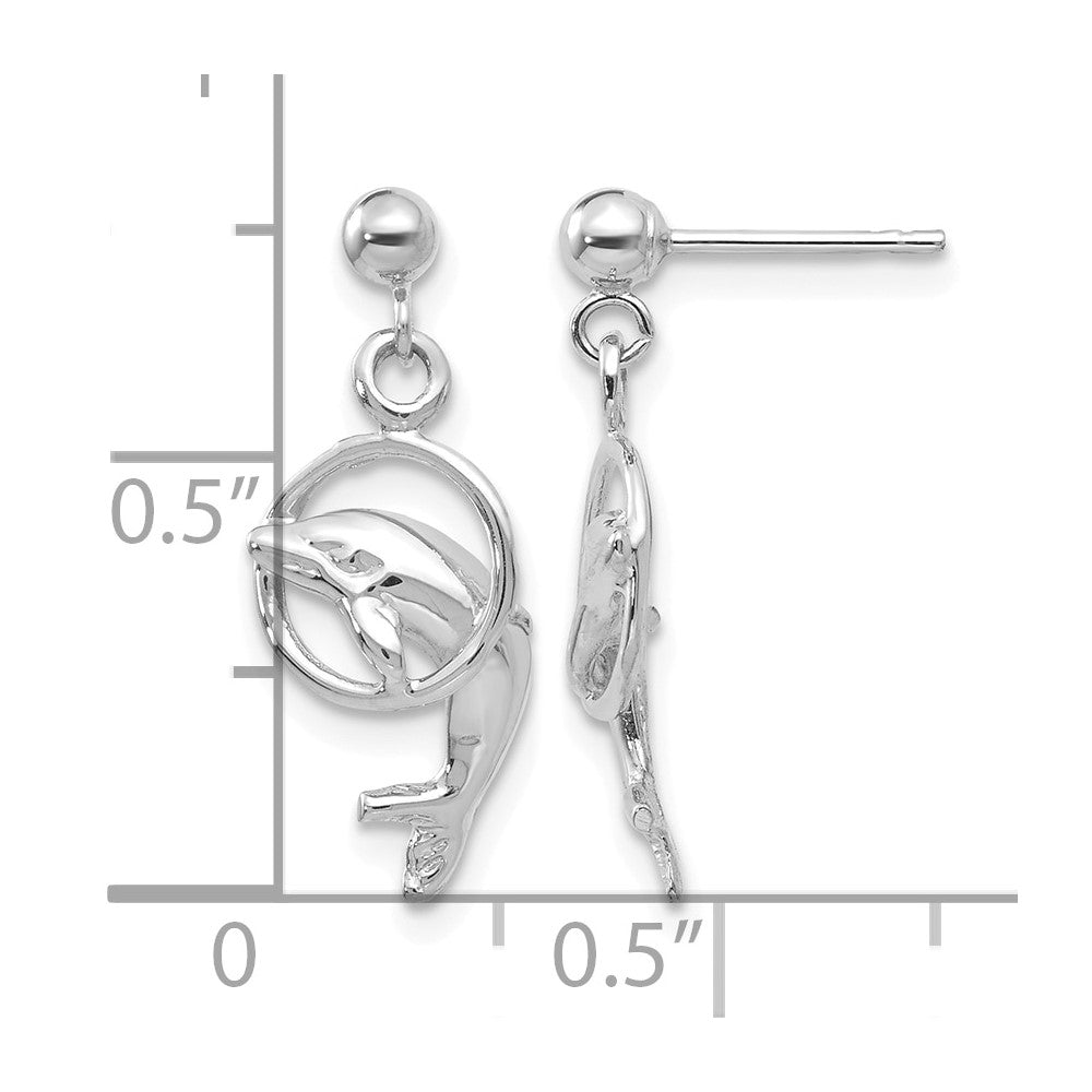 14k White Gold Dolphin Dangle Earrings
