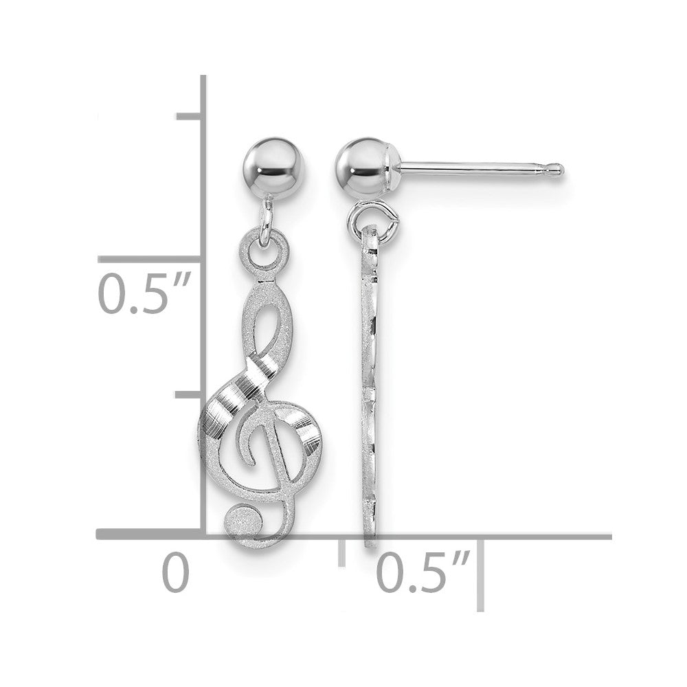 14k White Gold Treble Clef Dangle Earrings