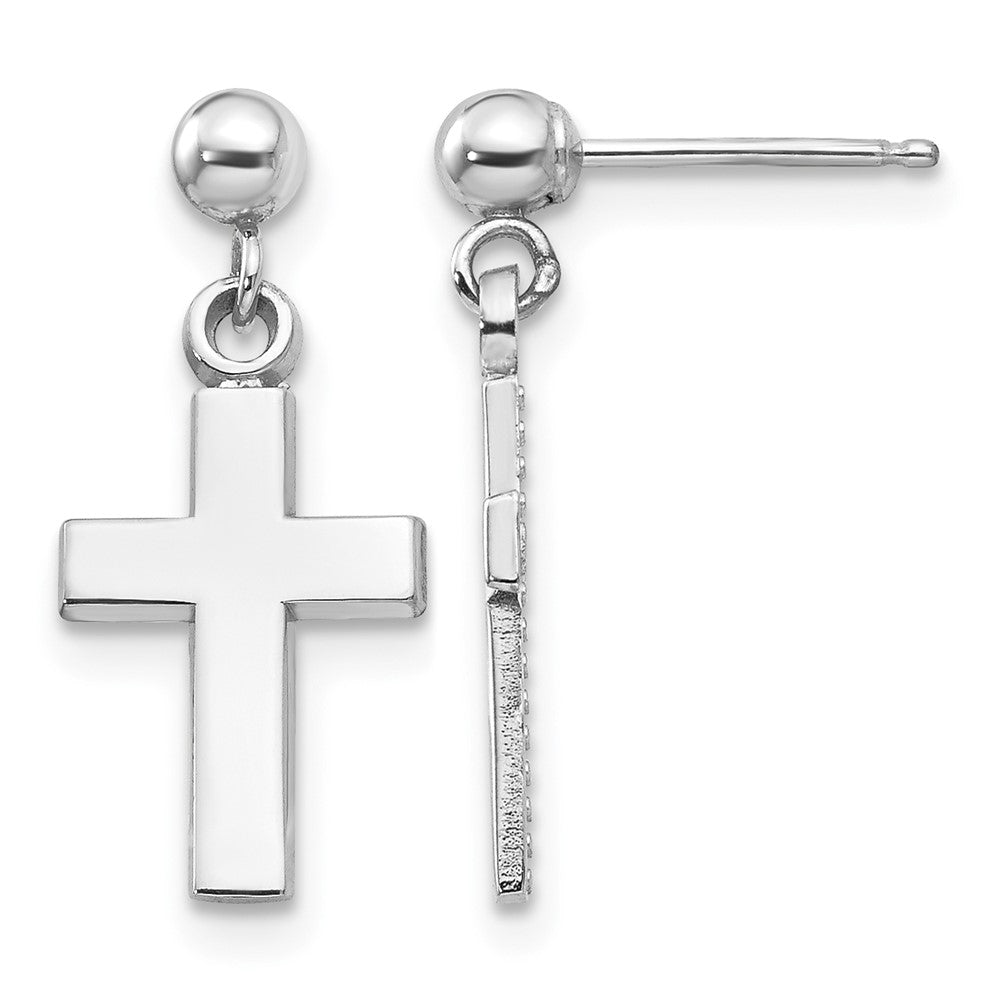 14k White Gold Polished Cross Earrings