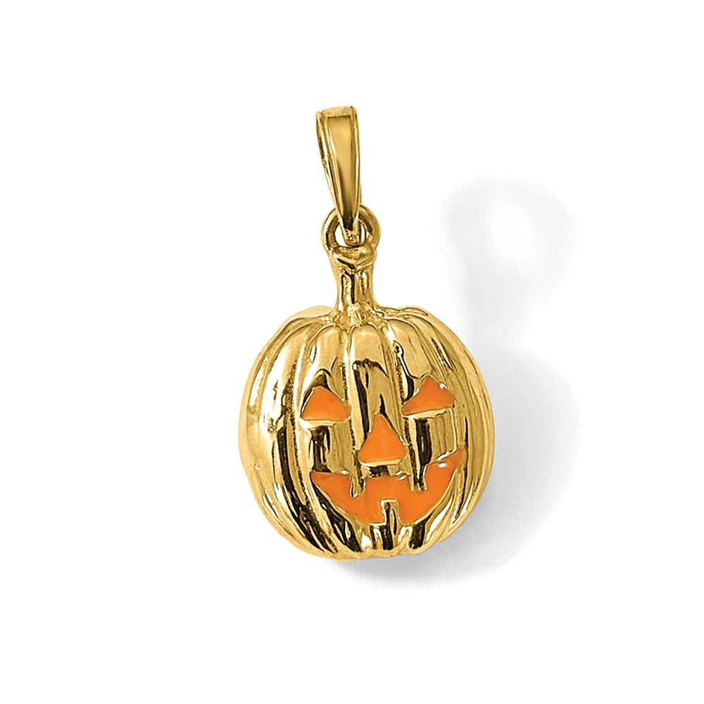 14k Enameled Inside 3-D Cut-Out Pumpkin Pendant