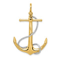 14k Two-tone 3-D Anchor with Entwined Rope Accent Pendant
