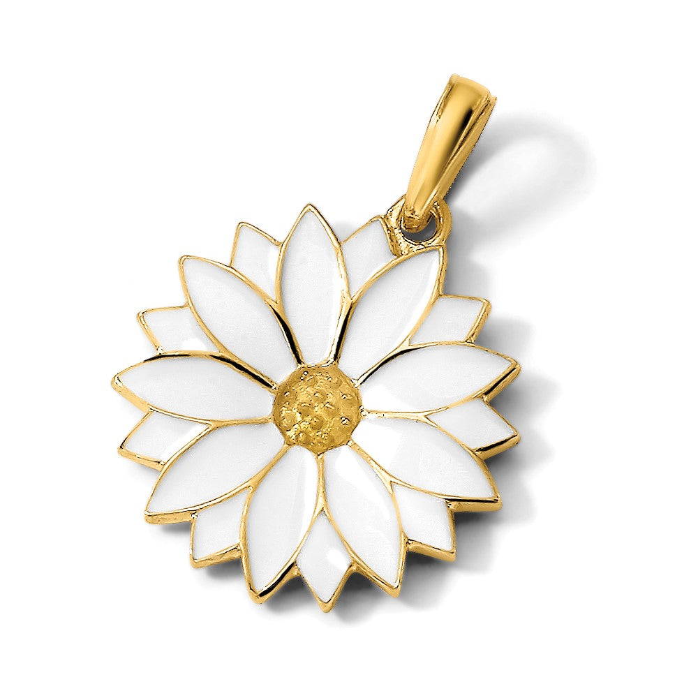 14k Enameled White Daisy Flower Pendant