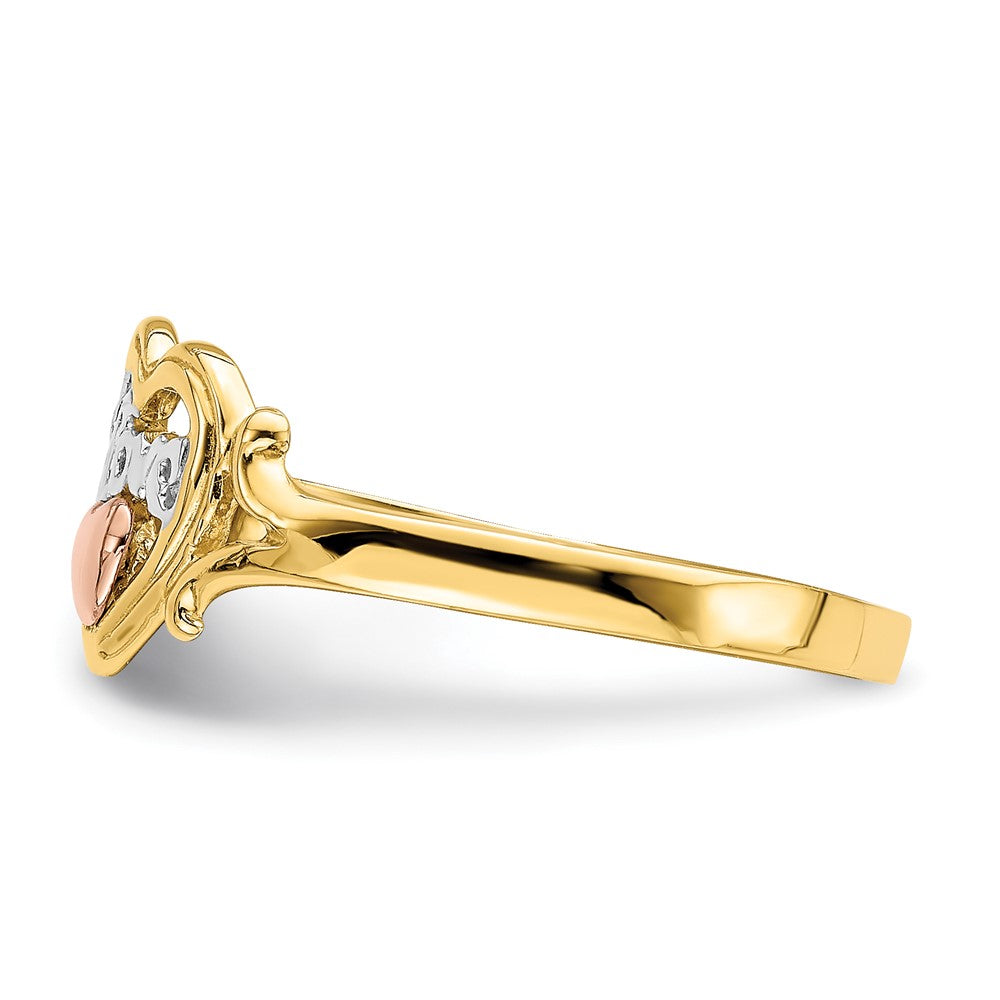 14k Yellow and Rose Gold w/Rhodium Love Heart Ring