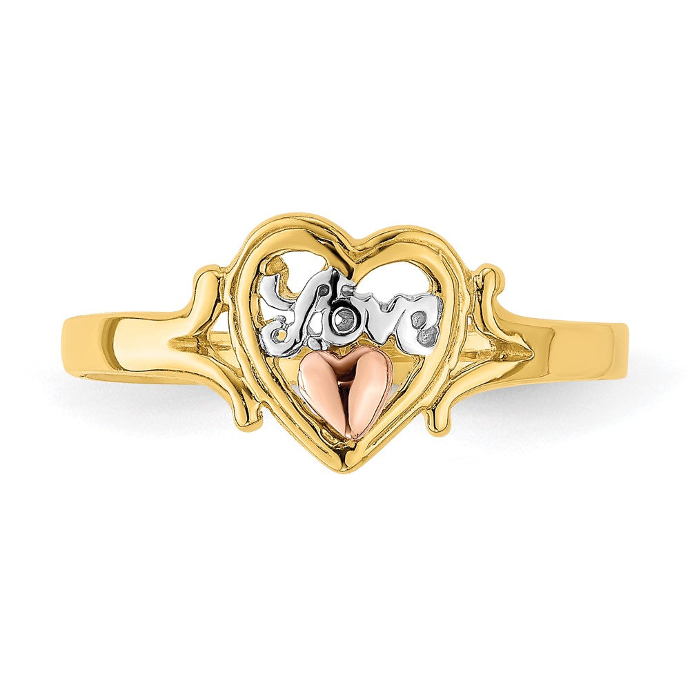 14k Yellow and Rose Gold w/Rhodium Love Heart Ring