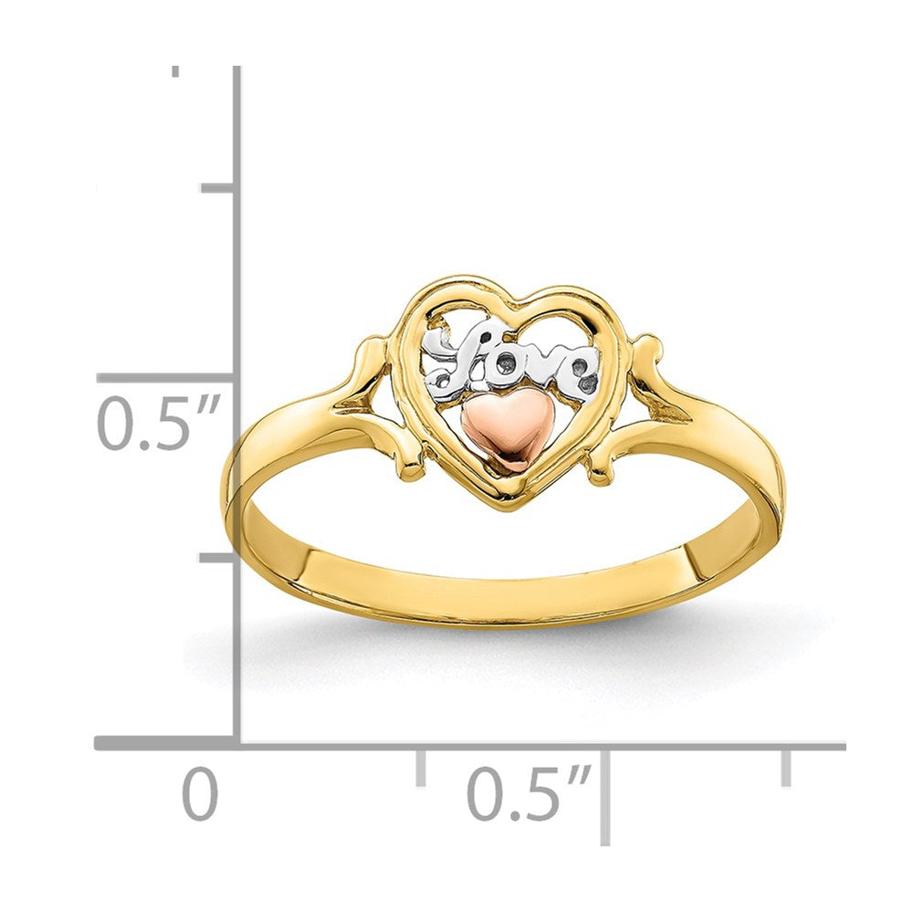 14k Yellow and Rose Gold w/Rhodium Love Heart Ring