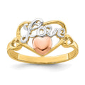 14k Yellow and Rose Gold w/Rhodium Love Heart Ring
