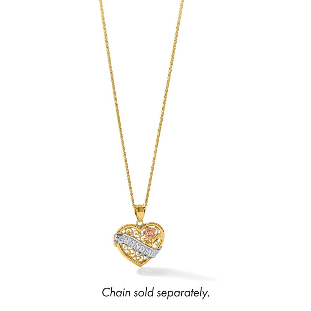 14k Two-tone w/White Rhodium GRANDMA Heart Pendant