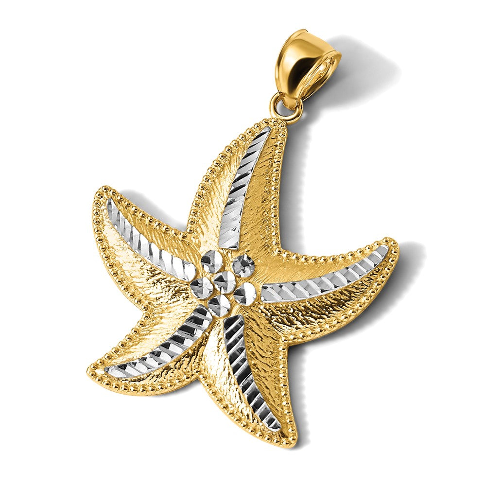 14K and Rhodium Diamond-Cut Textured Starfish Pendant