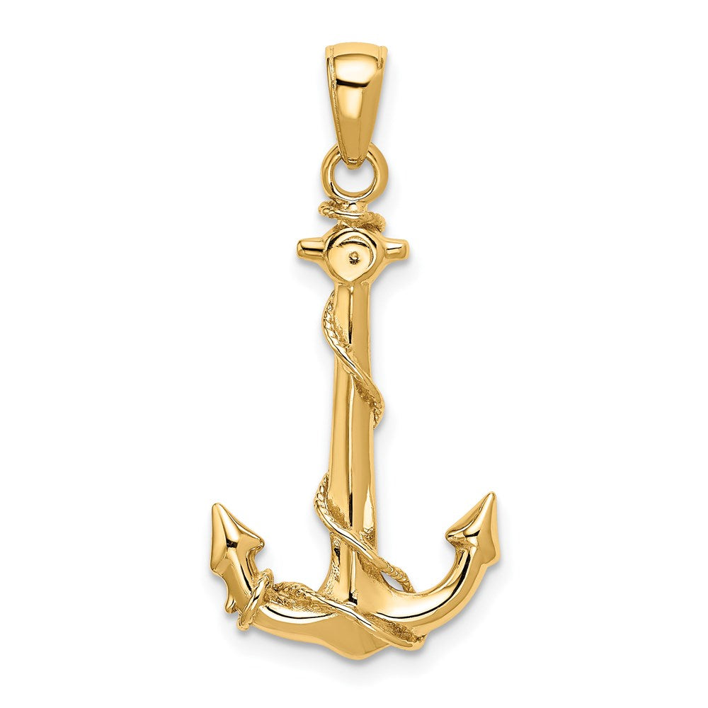 14K 3D Anchor W/Rope Pendant