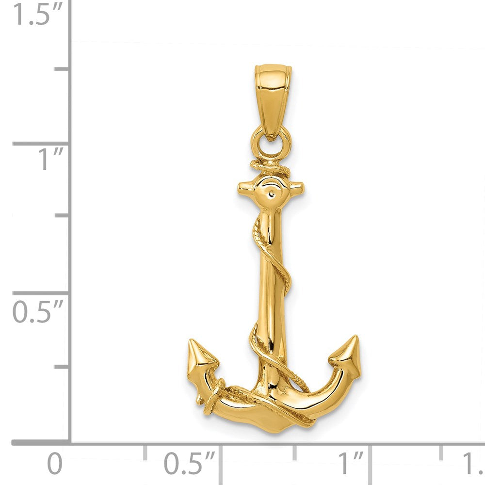 14K 3D Anchor W/Rope Pendant