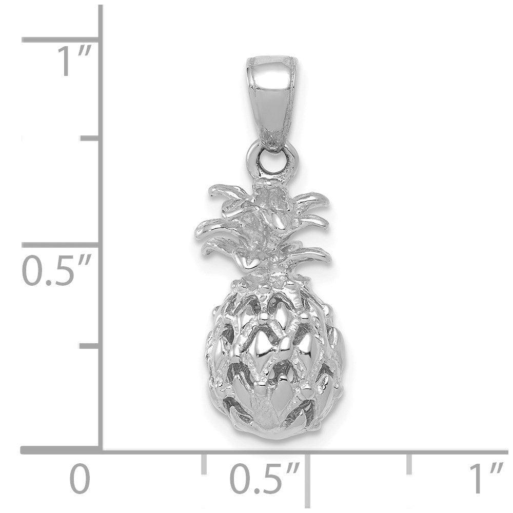 14K White Gold 3D Cut-out Pineapple Pendant
