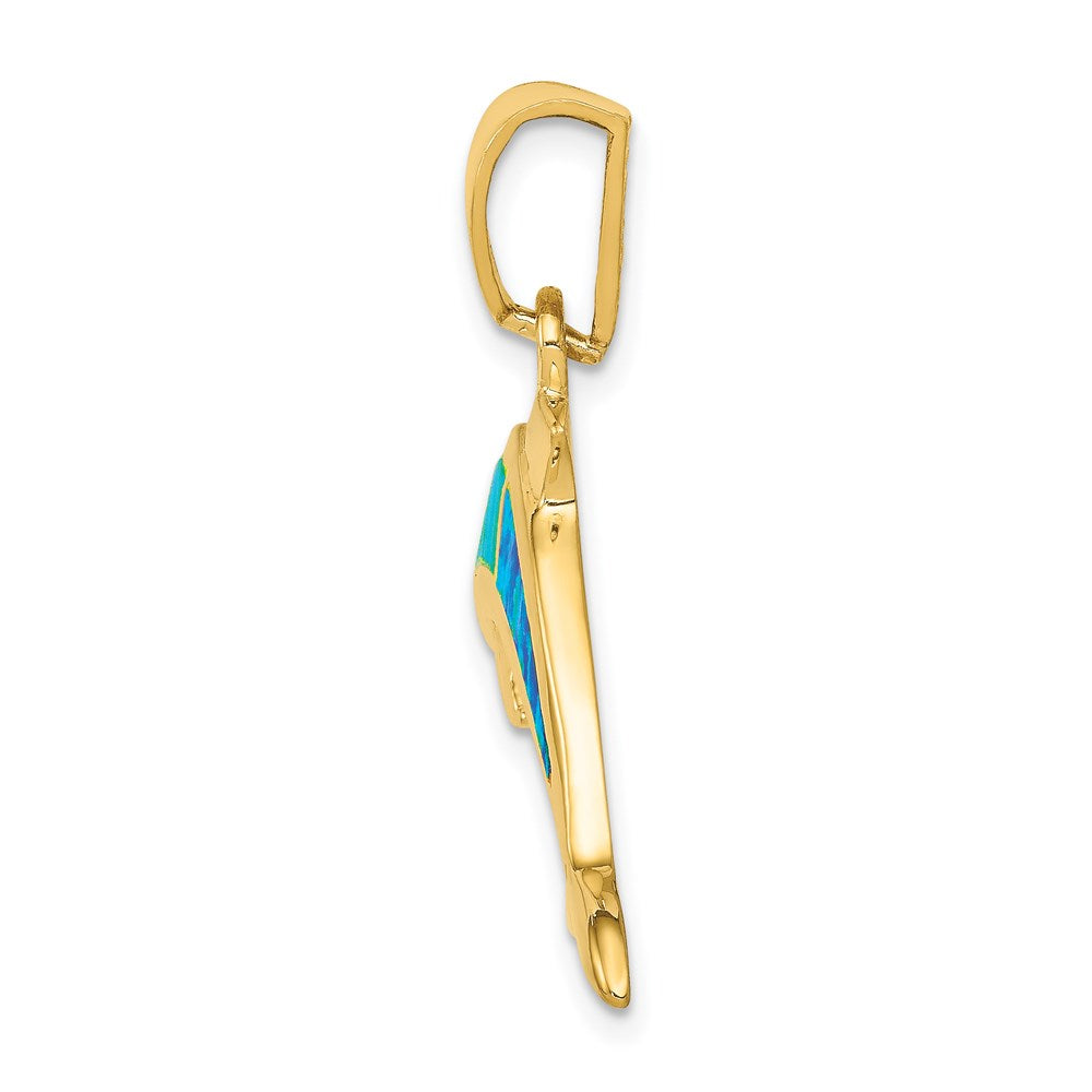 14K Lab Created Opal Dolphin Pendant