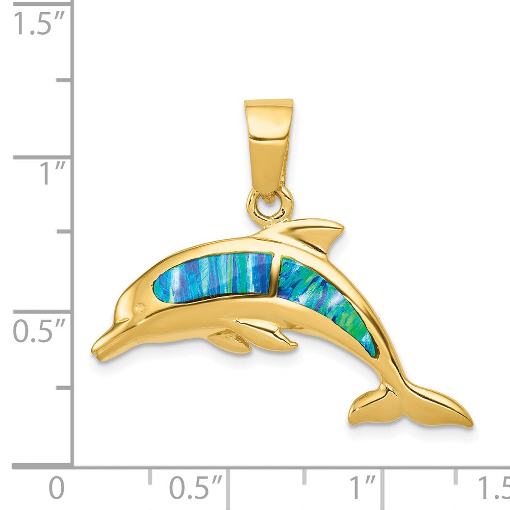 14K Lab Created Opal Dolphin Pendant