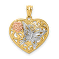 14k Tri color Butterfly Heart Pendant