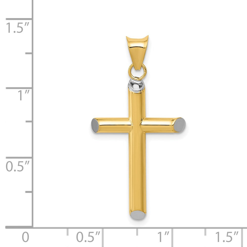 14k w/Rhodium 3-D Hollow Cross Pendant