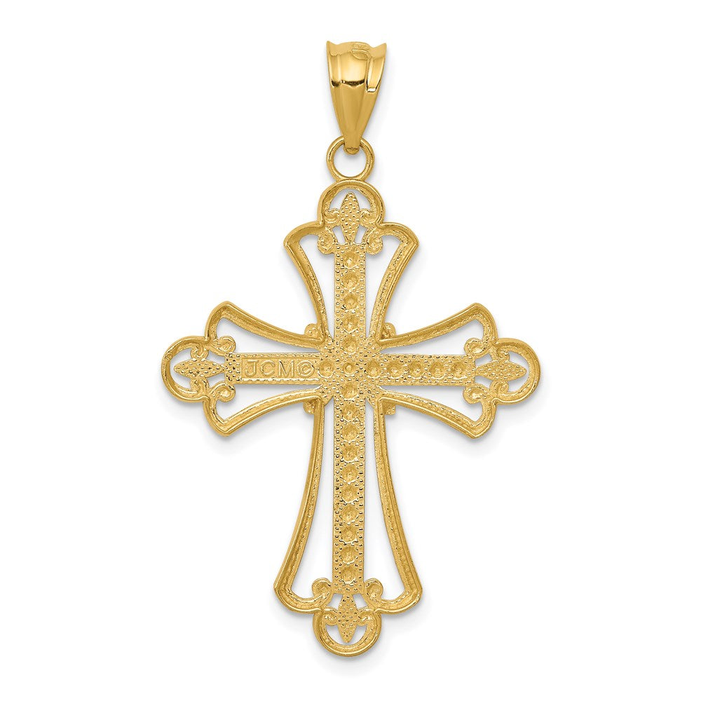 14k w/Rhodium Budded Cross Pendant
